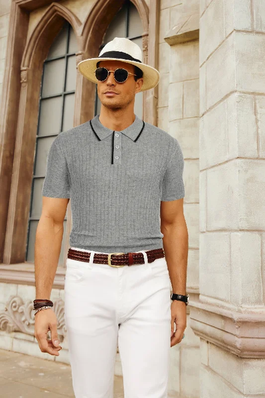 Sale Event Mens Knitted Polo Shirts Short Sleeve Texture Golf Polo Pullover Shirts Casual Breathable Polo Shirts