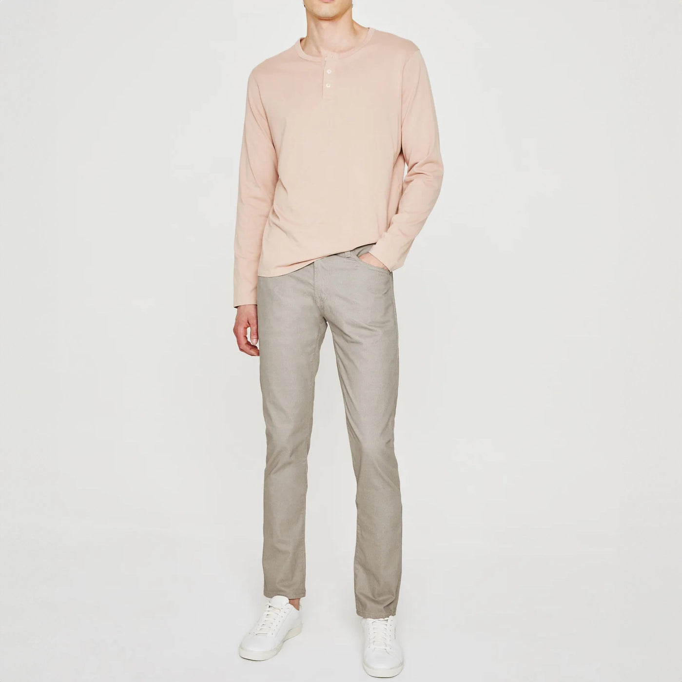 Stock Clearance Culver Taupe Herringbone Patterned Modern Slim Tellis Sueded Pants - AG