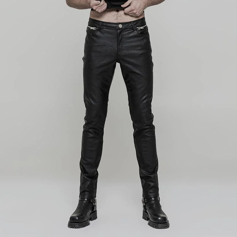 Weekend Savings Spectacular Men's Punk Ruched Faux Leather Skinny Trousers