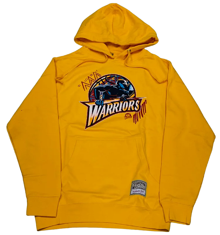 Midnight Madness Mitchel & Ness Golden State Warriors Game Day Pattern Hoodie-Gold