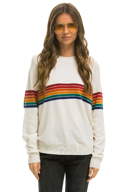 Price Rollback RAINBOW STRIPE 6 UNISEX LIGHT CASHMERE SWEATER - SNOW