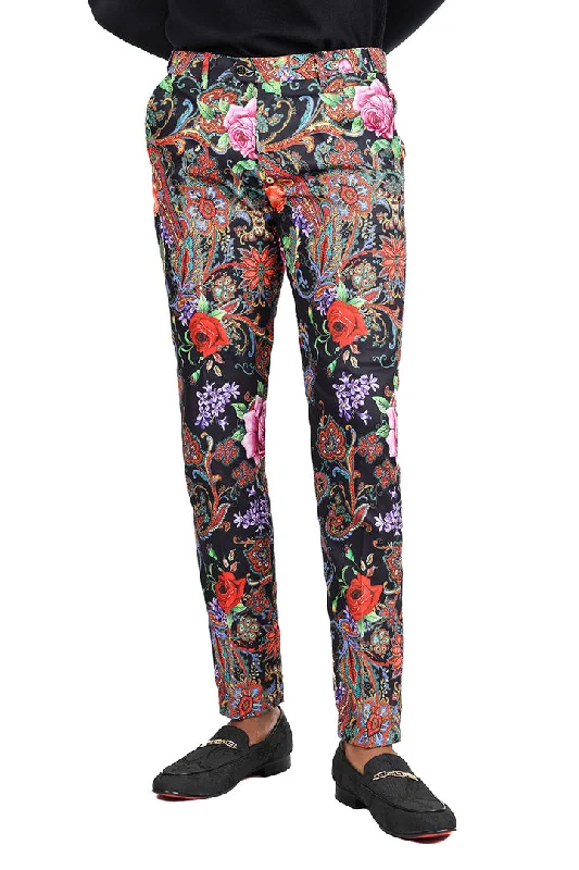 Today Only Barabas Pleasure Seeking CP175 Floral  Slim Fit Pants Black