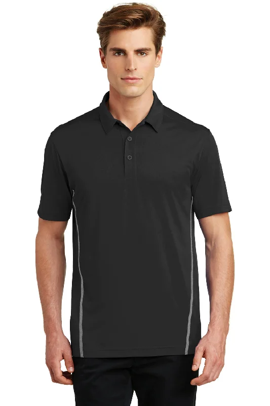 Sport-Tek Mens Tough Moisture Wicking Short Sleeve Polo Shirt - Black/Heather Grey - Closeout