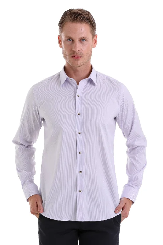 Comfort Fit Long Sleeve Cotton Lilac Casual Shirt