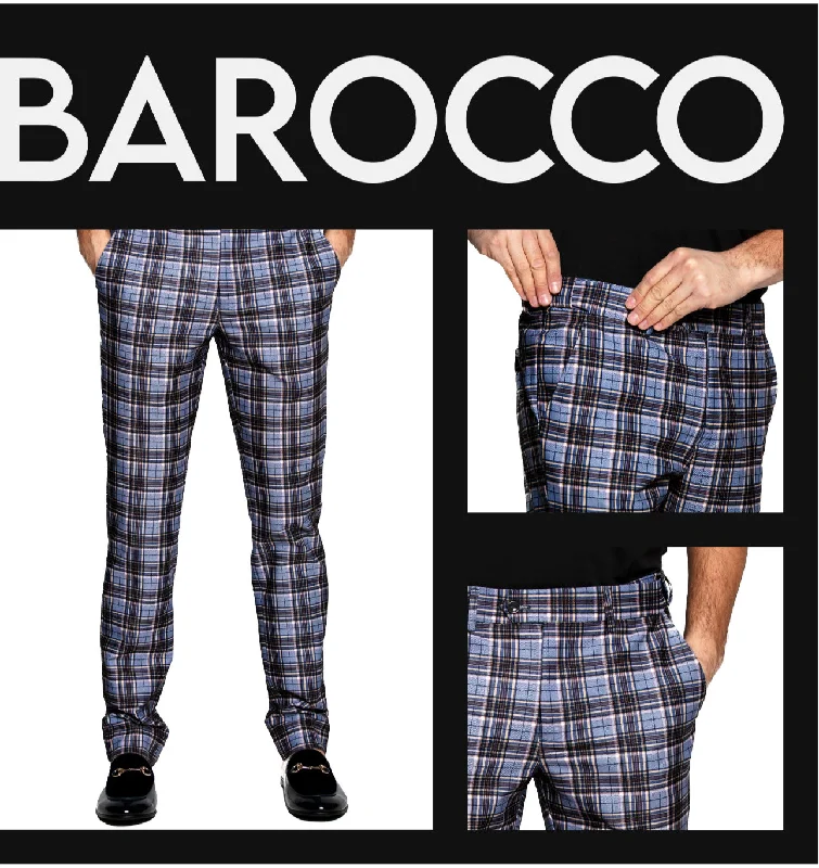Quick Sale Barocco PP106 Plaid Slim Fit Pants Blue