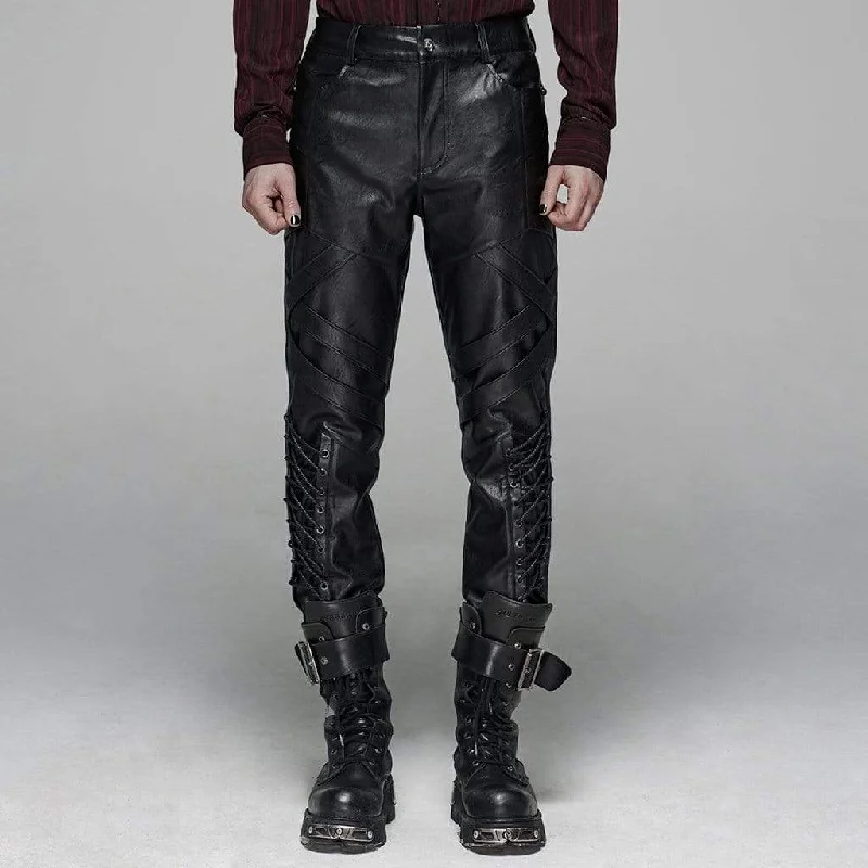 Weekend Discounts to Celebrate Men's Punk Lacing Faux Leather Pants