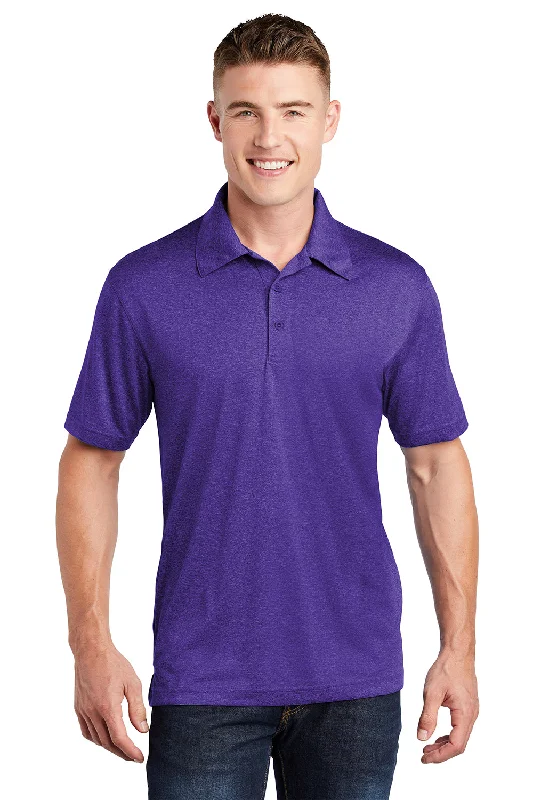 Sport-Tek Mens Heather Contender Moisture Wicking Short Sleeve Polo Shirt - Heather Varsity Purple