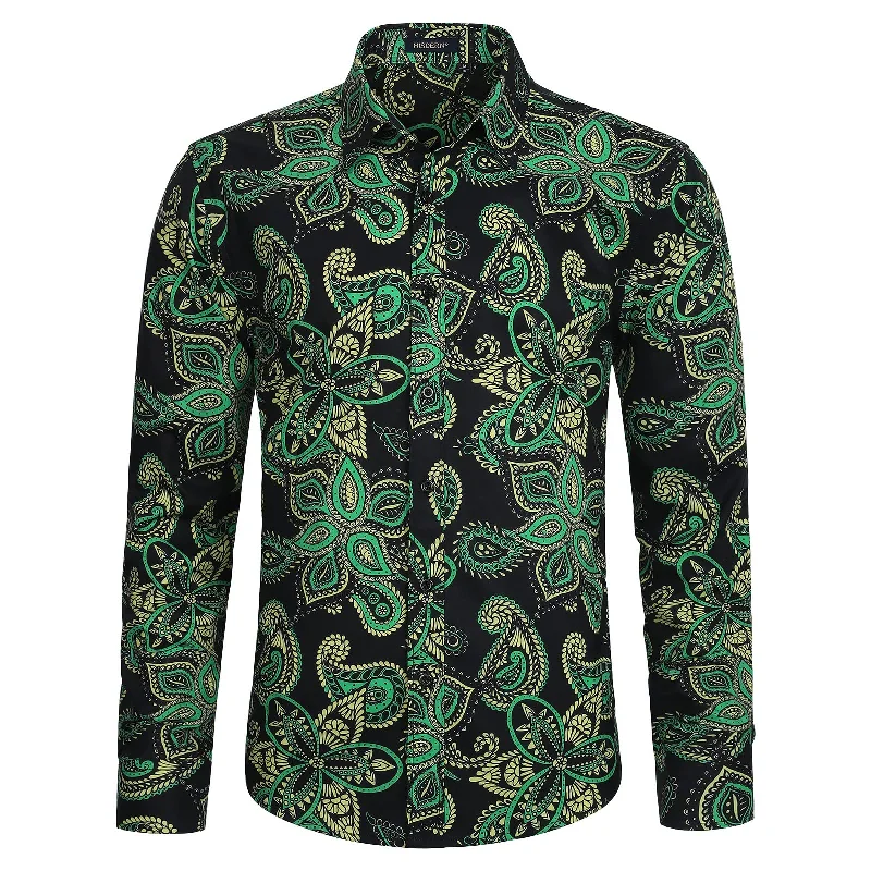 Deal Alert Men's Long Sleeve Shiny Shirt With Printing - BLACK/GREEN