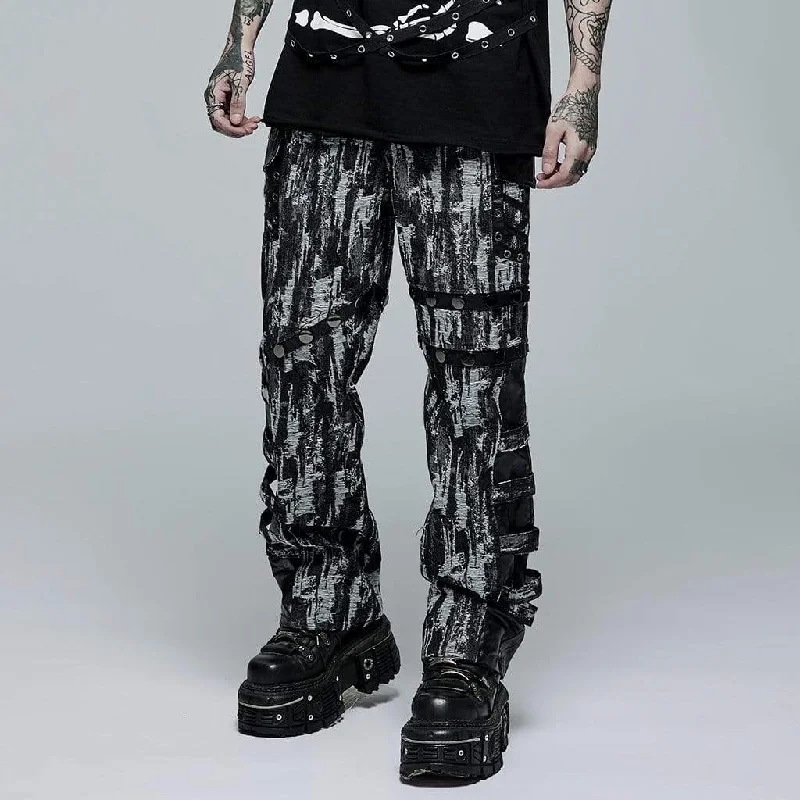 Can't Beat Men's Punk Distressed Splice Straight Pants