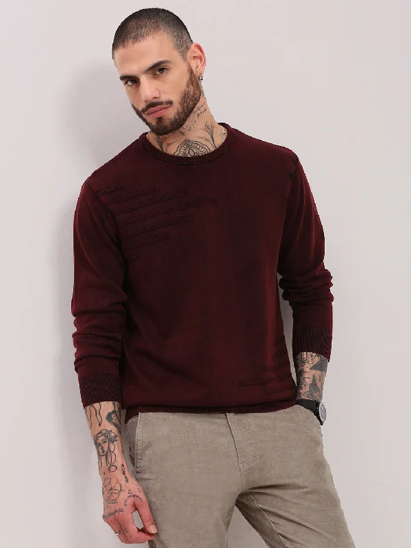 Deal Explosion Men Maroon Solid Sweater