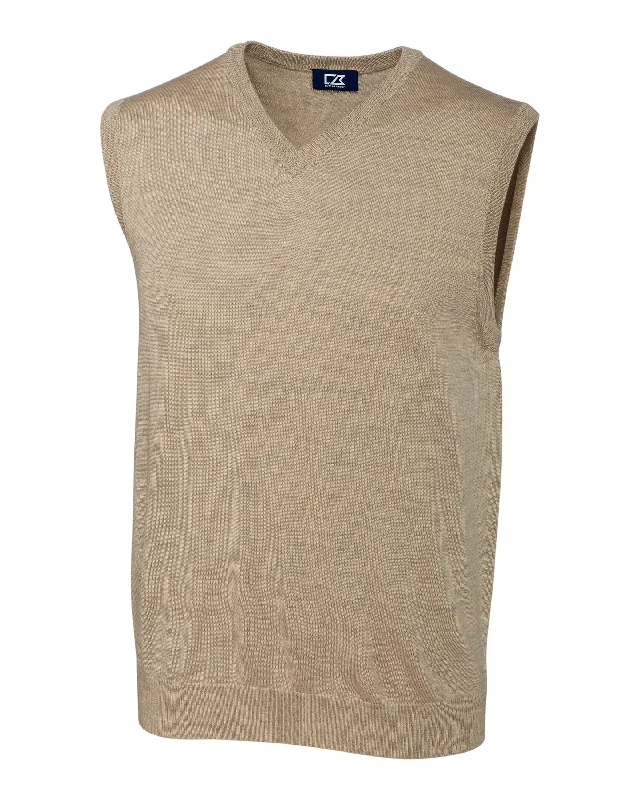 Savings Alert Cutter & Buck Douglas V-neck Sweater Vest Sand Heather