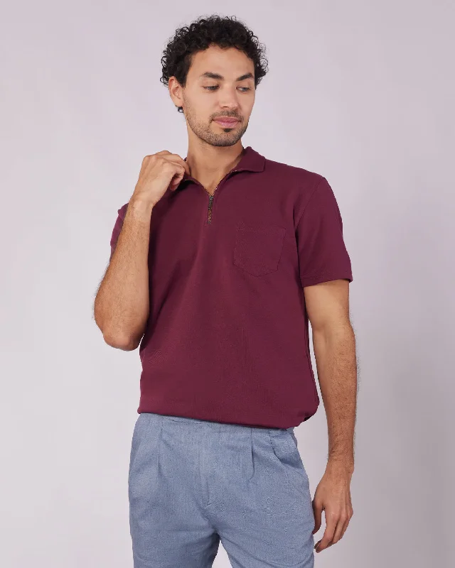 Crazy Deal Signature Zipper Polo T-Shirt - Maroon