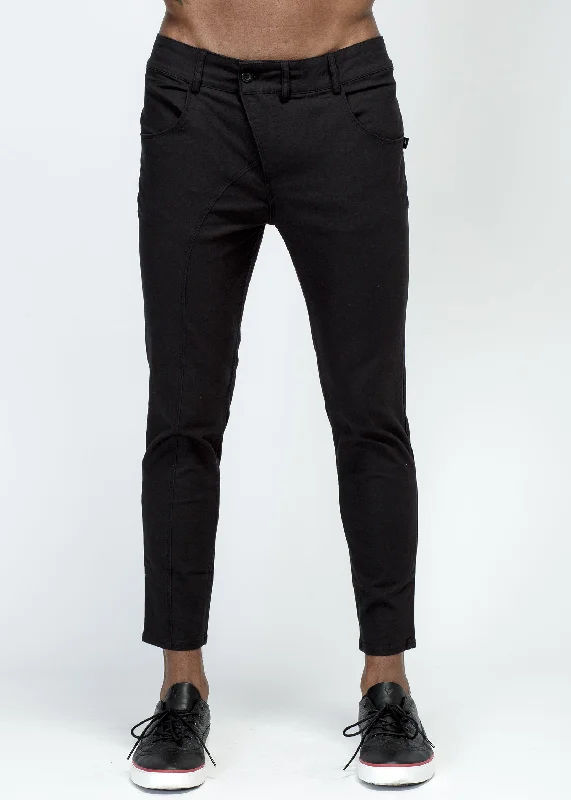 Konus Men's Chino Pant With Asymmetrical Zipper Fly in Black