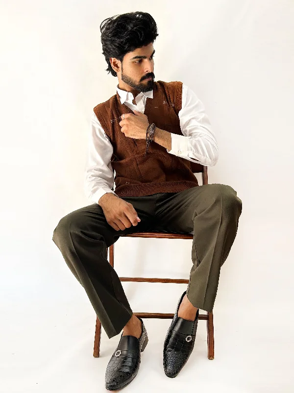 Super Deal Rust Brown Sleeveless Sweater for Men SH MSW14