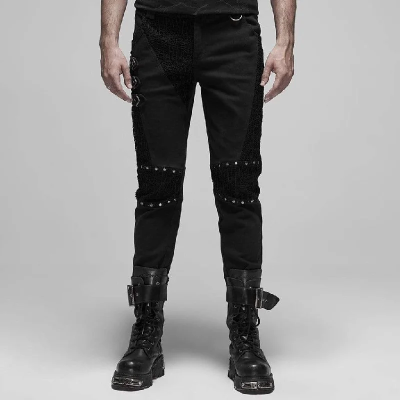 Weekend Discounts to Delight Men's Punk Lace Appliqued Classic Pants
