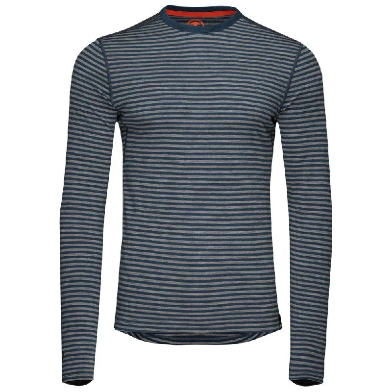 Mens Merino 180 Long Sleeve Crew (Mini Stripe Petrol/Charcoal)