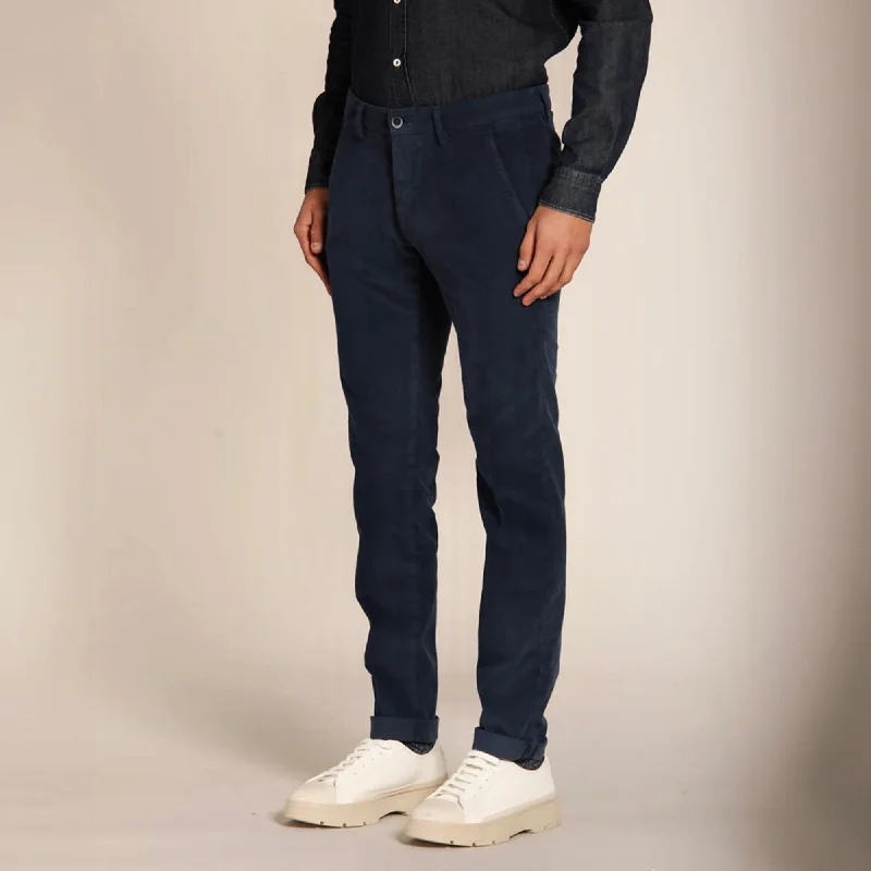 Flash Deal Navy Blue Baby Cord Slim Fit Stretch Chino - Mason's