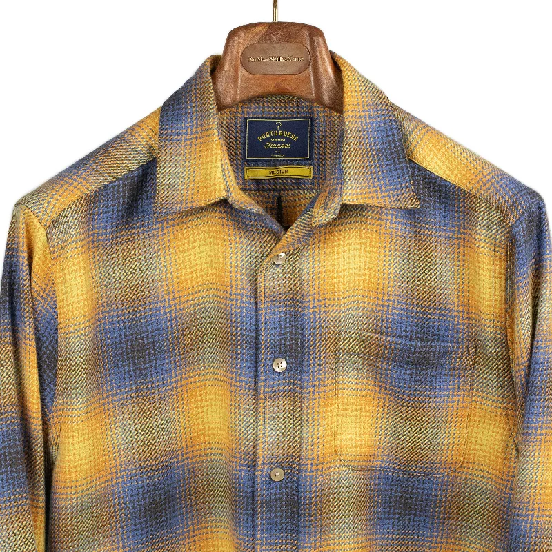 Cerejeira shirt in honey, light blue and brown shadow plaid cotton flannel