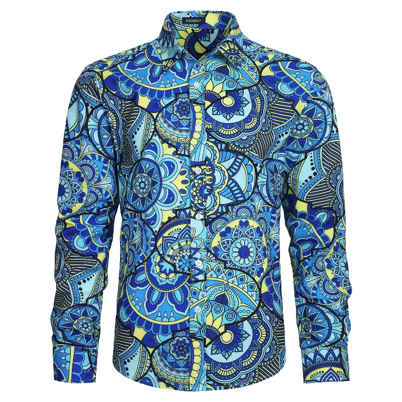 Online Specials Men's Long Sleeve Shirt With Printing - BLUE/YELLOW