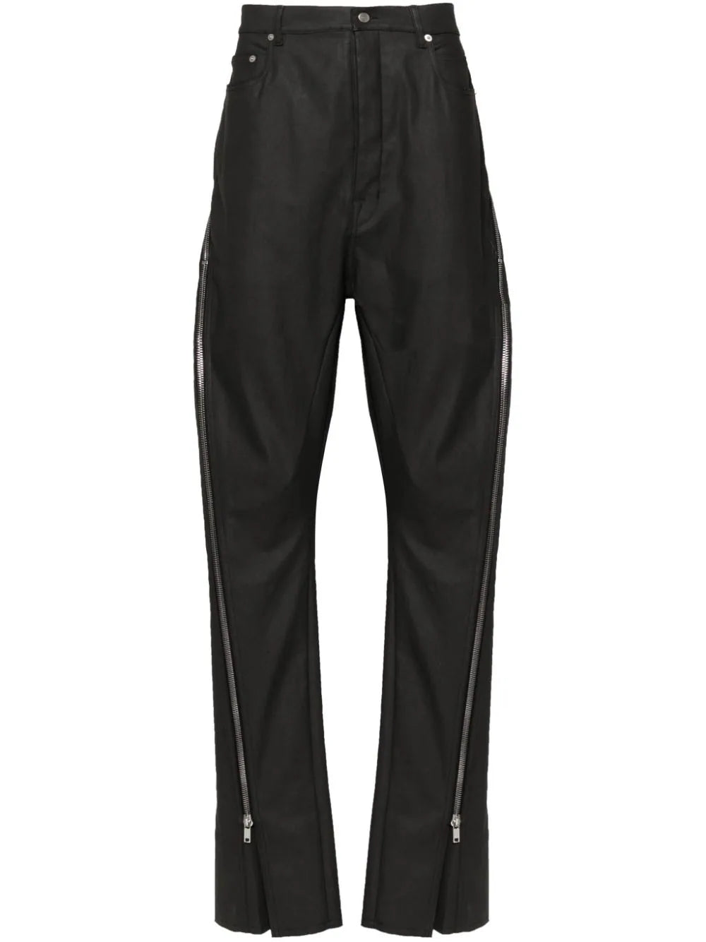 Zip-Detailed Coated Straight Trousers