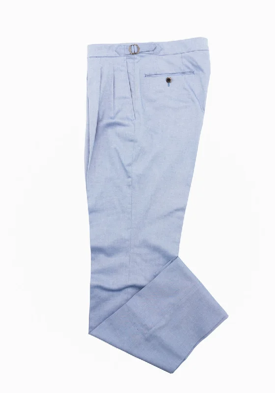 Weekend Bargains to Relish Light Blue Cotton Twill Pleated Trousers