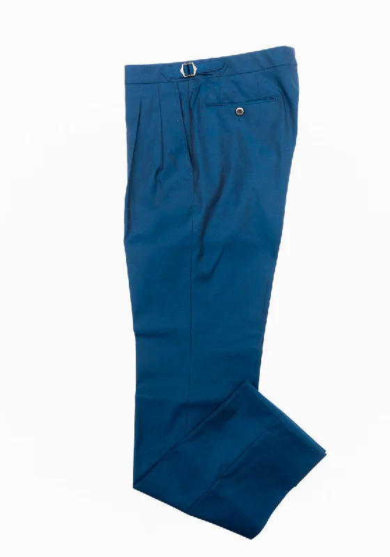 Act Now Bright Navy Cotton Twill Pleated Trousers