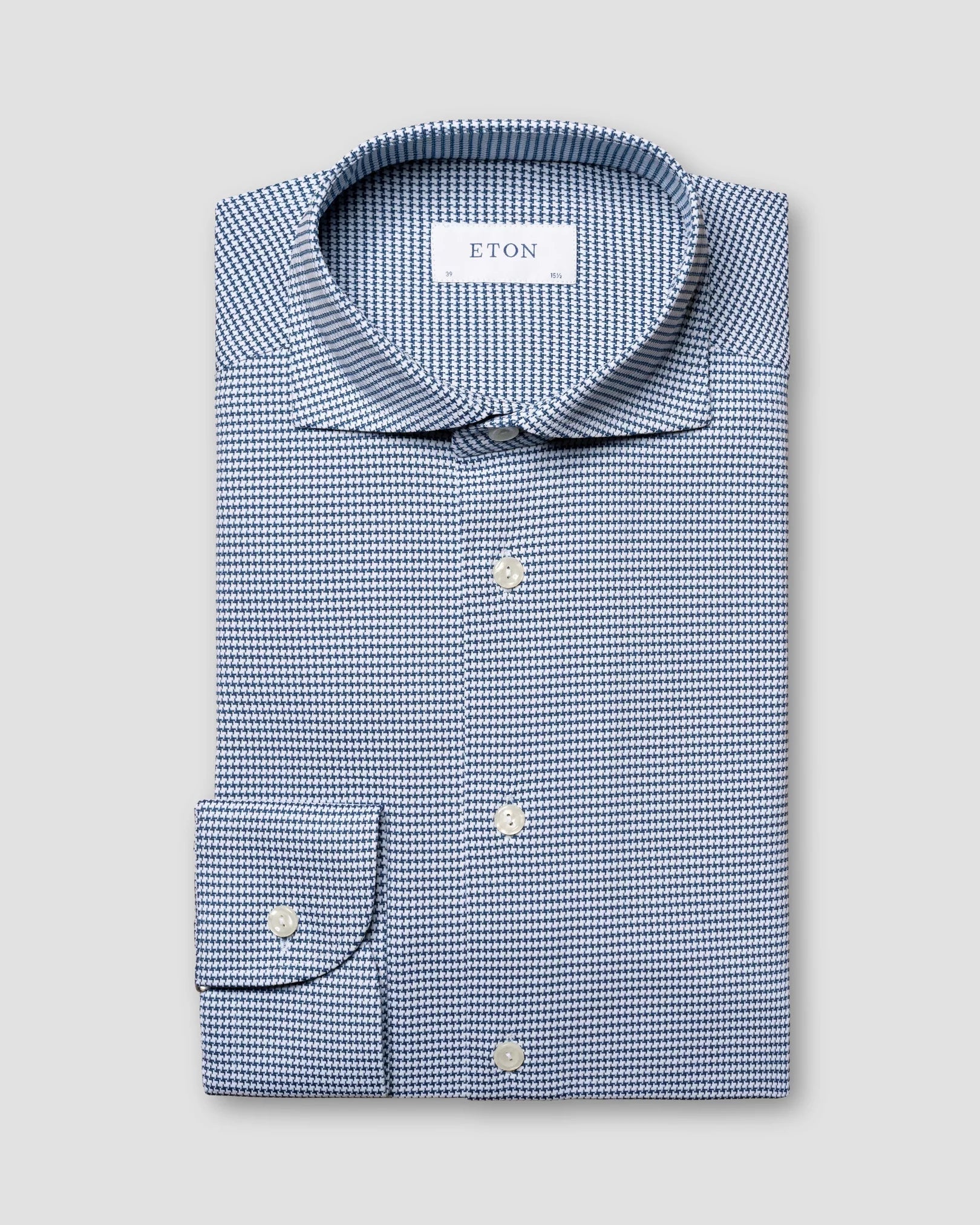 Mid-Blue Houndstooth 4-Way Stretch Slim Fit Shirt - ETON