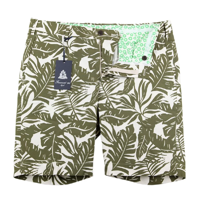 Finamore Napoli Olive Green Palm Leaf Shorts