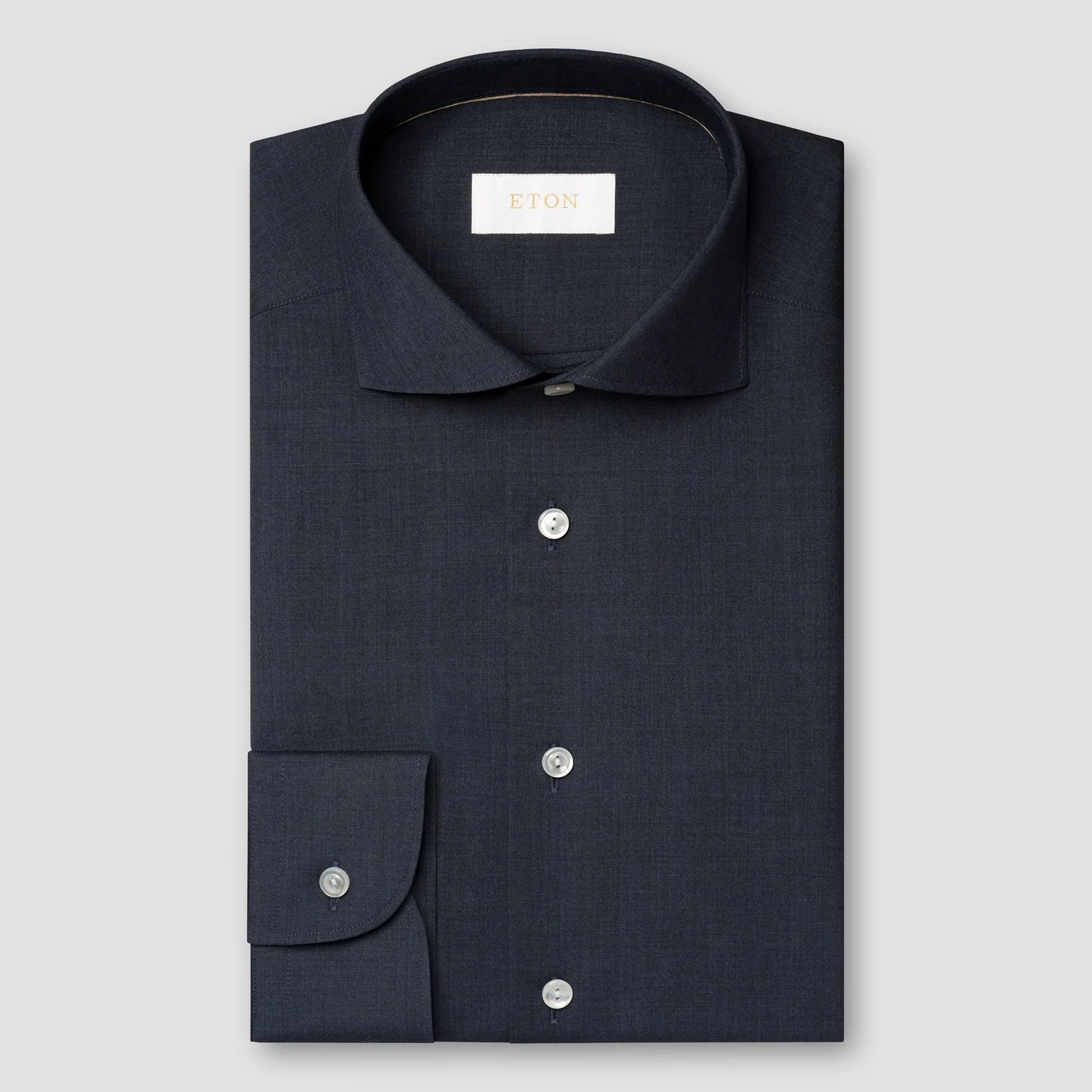Crazy Savings Navy Blue Solid Merino Wool Slim Fit Shirt - ETON