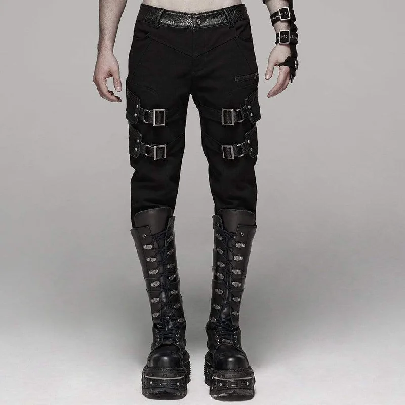 Weekend Bargains to Cherish Men's Punk Buckles Straight-leg Pants