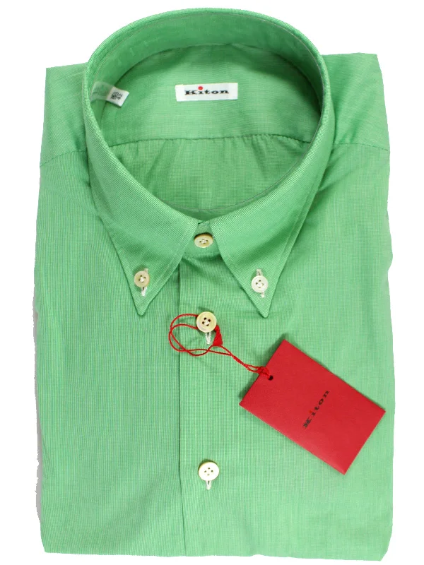 Epic Deals Kiton Shirt Royal Green Solid Button Down Collar 42 - 16 1/2 FINAL SALE