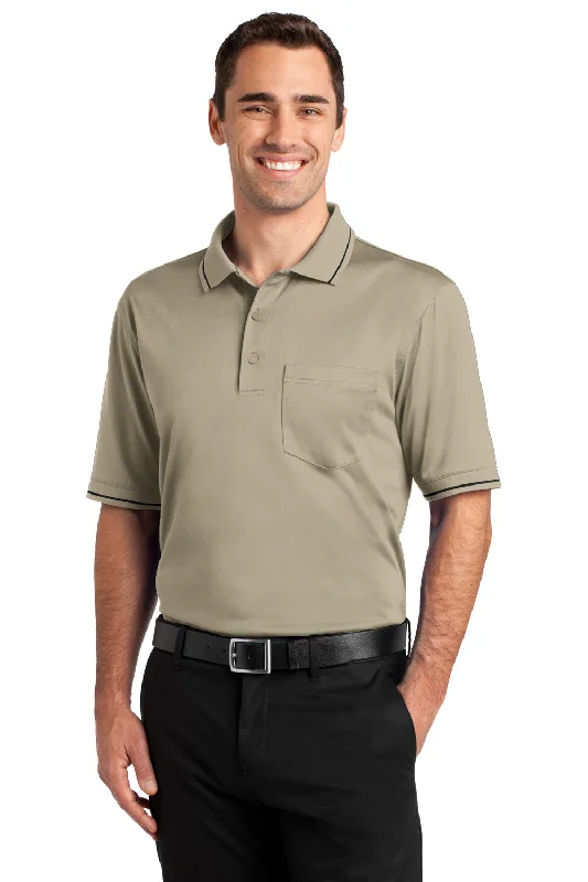 CornerStone Mens Select Moisture Wicking Short Sleeve Polo Shirt w/ Pocket - Tan/Black - Closeout