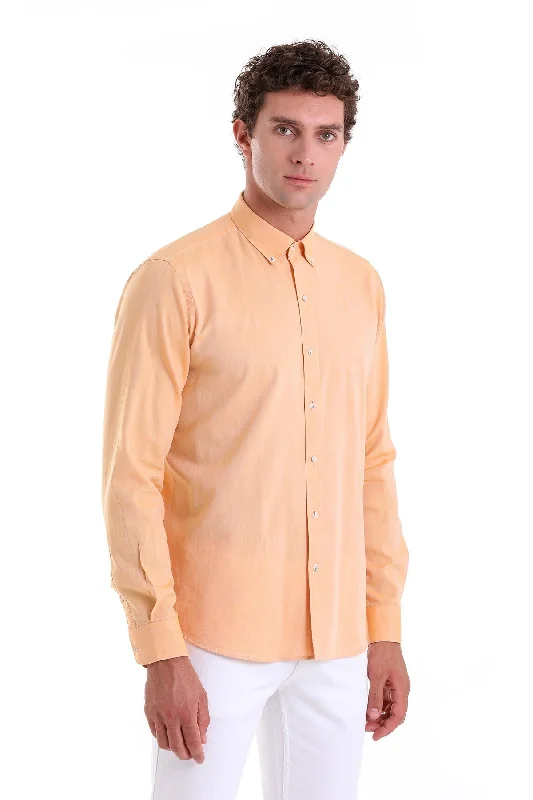 Comfort Fit Long Sleeve Cotton Orange Casual Shirt