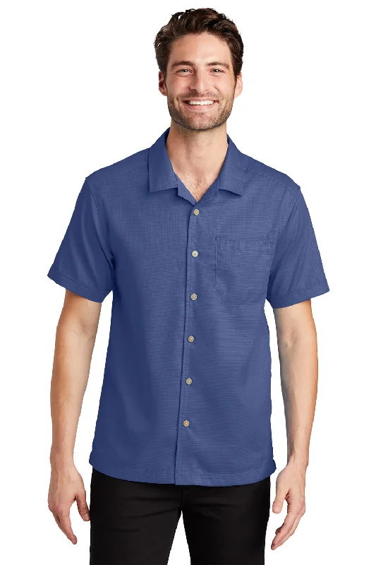 Weekend Special Port Authority Mens Wrinkle Resistant Short Sleeve Button Down Camp Shirt w/ Pocket - Royal Blue - Closeout