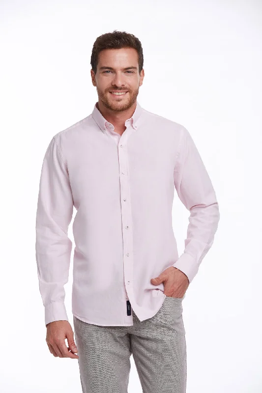 Comfort Fit Long Sleeve Cotton Pink Casual Shirt