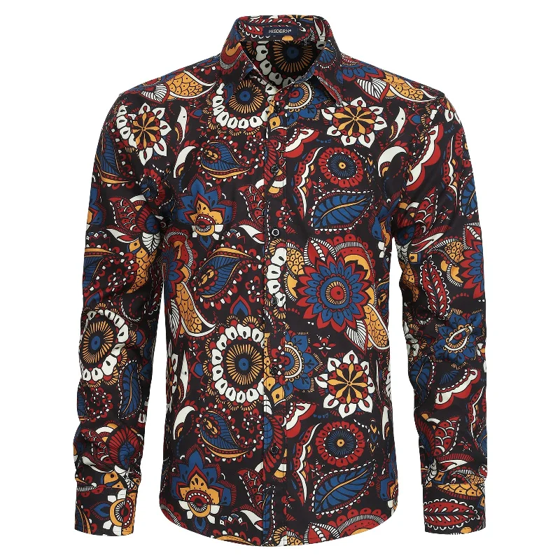 Stock Up Men's Long Sleeve Shirt With Printing -BLACK/BROWN