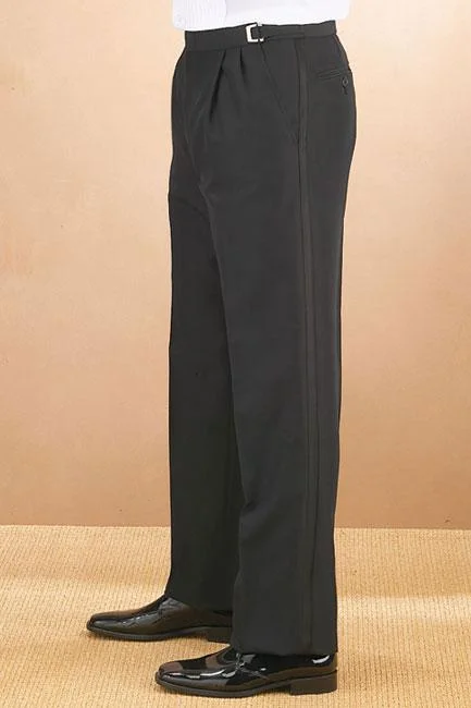 The Best Deal "George" Black Polyester Pleated Tuxedo Pants