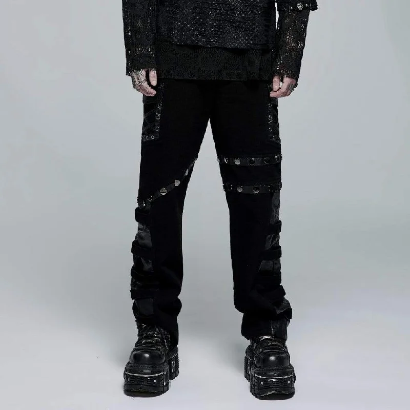 Hot Buy Men's Punk Big-Pocket Splice Straight Pants