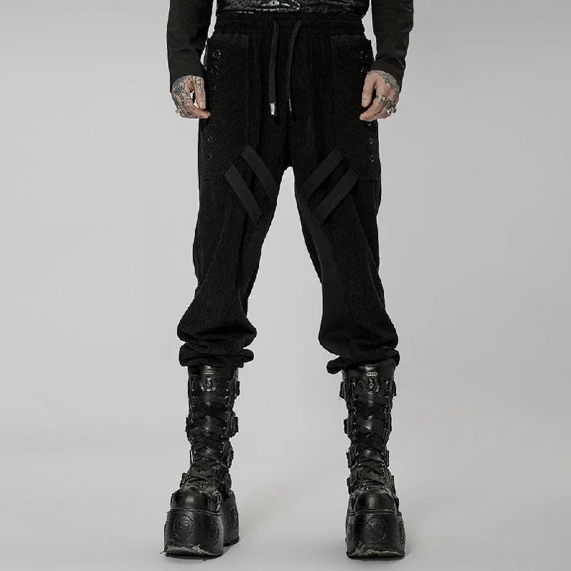 Super Sale Men's Punk Buckles Splice Corduroy Black Pants
