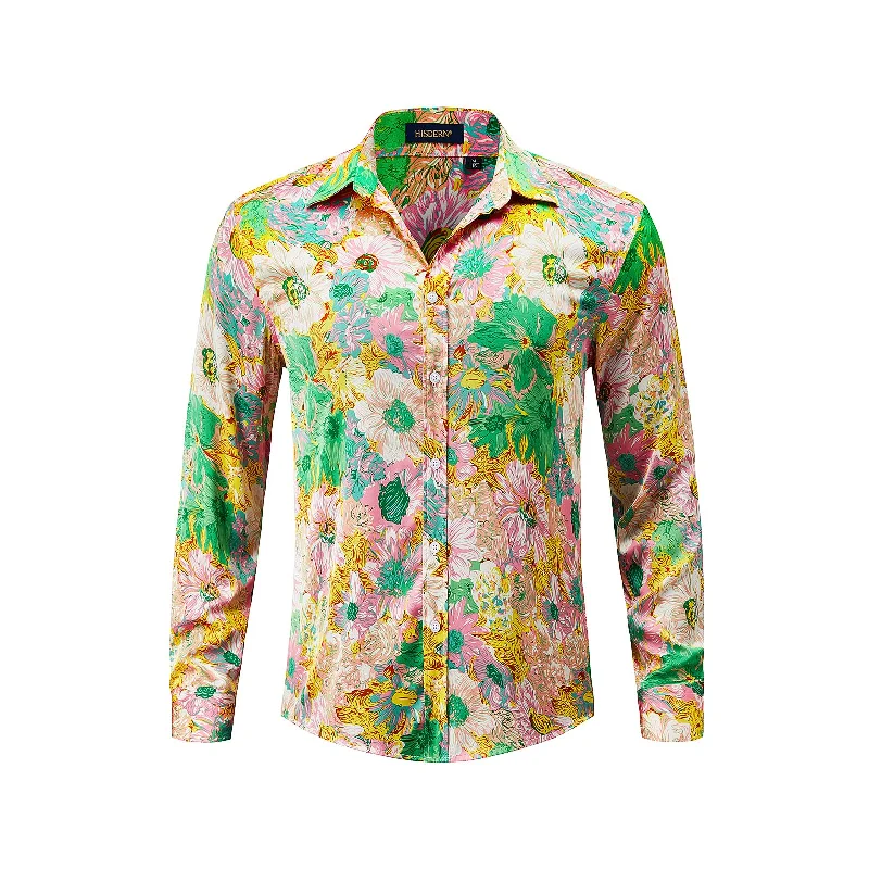 Great Deal Men's Long Sleeve Shirt With Printing - Y-PINK/GREEN
