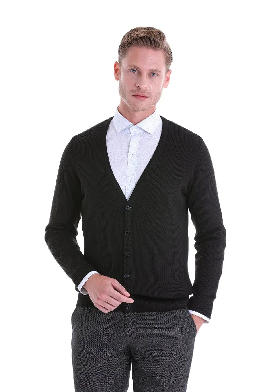 Deal Zone Regular Fit Black Wool Blend Cardigan