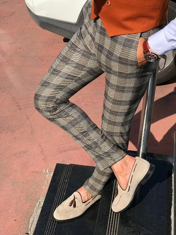 New Deals Carlos Slim-fit Plaid Fabric Pants - Camel