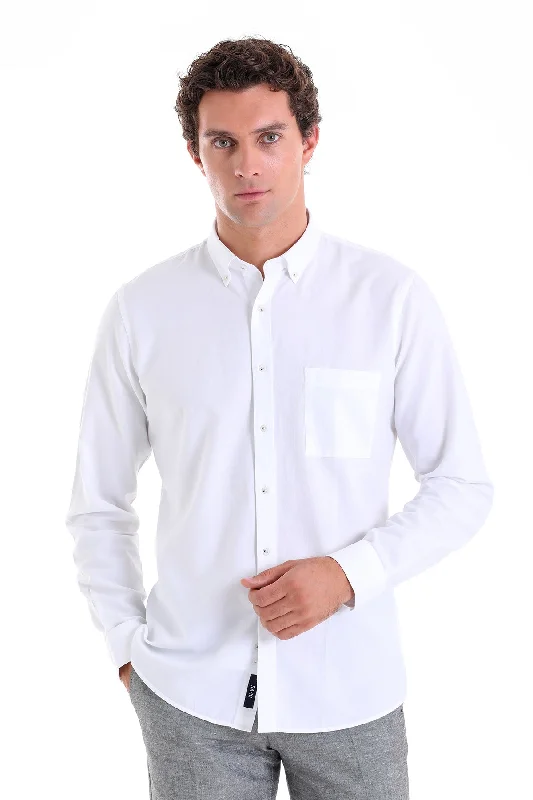 Today’s Deal Comfort Fit Long Sleeve Oxford Cotton White Casual Shirt