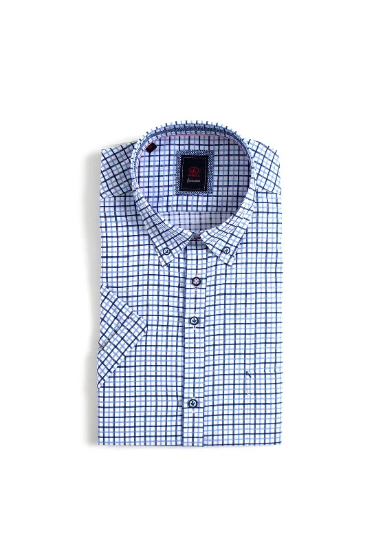 Super Bargain Andre Bann Check Short Sleeve Shirt, Blue