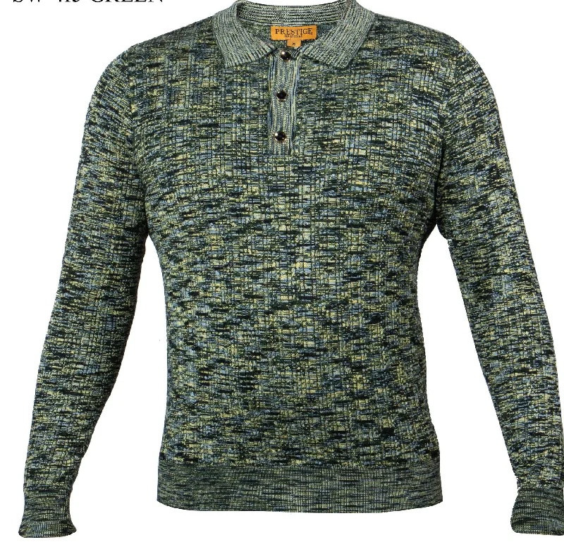 Online Exclusive Prestige SW-515 L/S 3 Button Polo Cable Sweater Green