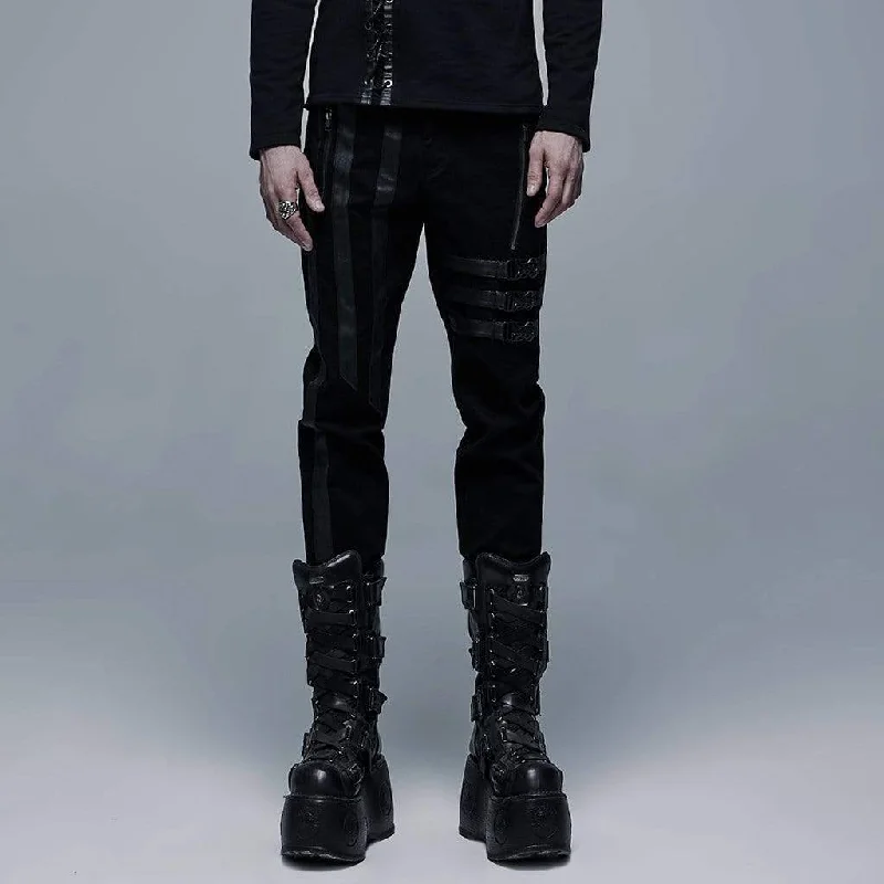 Year-End Clearance Men's Punk Buckles Splice Multi Zipper Black Pants