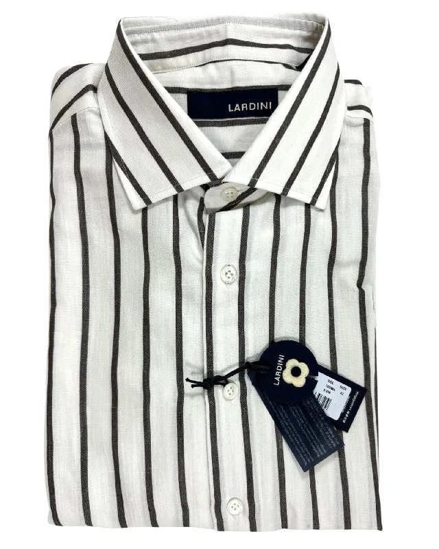 Weekend Savings Bonanza Lardini Dress Shirt White Brown Stripes Design Flax Wool Cotton 43 - 17 SALE Weekend Savings Bonanza Lardini Dress Shirt White Brown Stripes Design Flax Wool Cotton 43 - 17 SALE