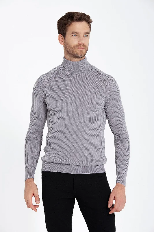 Bargain Prices Slim Fit Gray Turtleneck Sweater