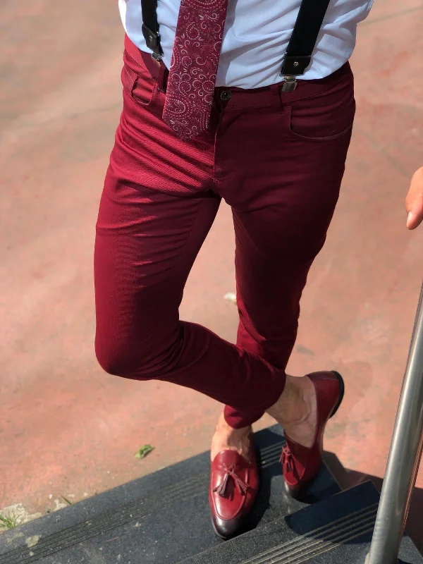 Deal of the Week Claret Red Slim-fit Cotton Pants