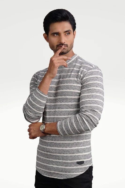 Urban Granite Mock Neck Striped Sweatshirt